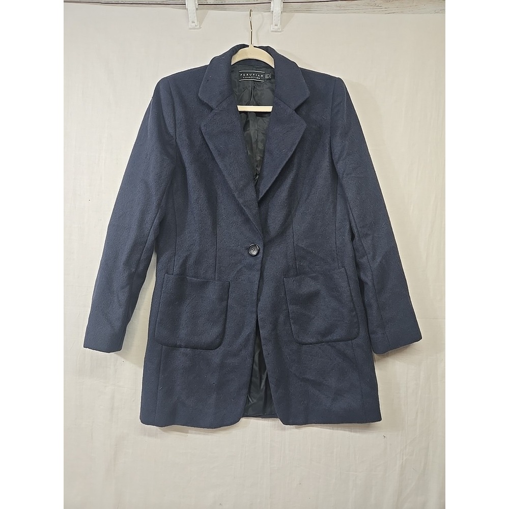Peruvian Connection Navy Blue Coat Women's Size 6 Baby Alpaca Wool Blend Lined